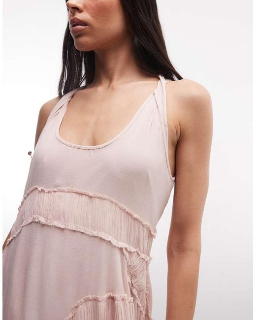 AllSaints Pink Dorina Sleeveless Ruched Asymmetric Ruffle Midi Dress