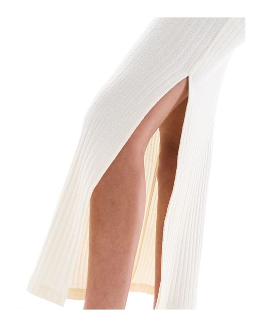 ASOS White Knitted Rib Column Midi Skirt