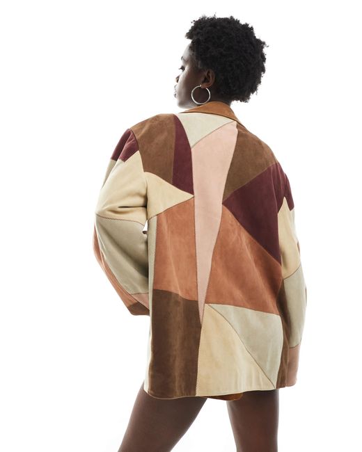 ASOS White – e jacke aus hochwertigem wildleder im patchwork-design