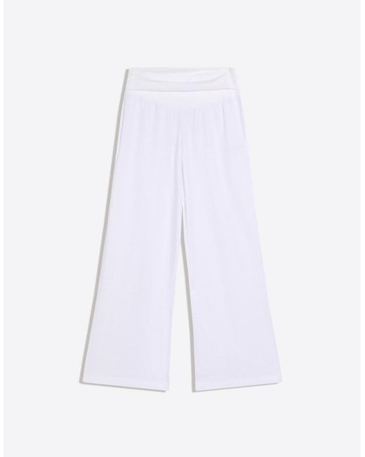 Bershka White Turn-up Waist Trousers