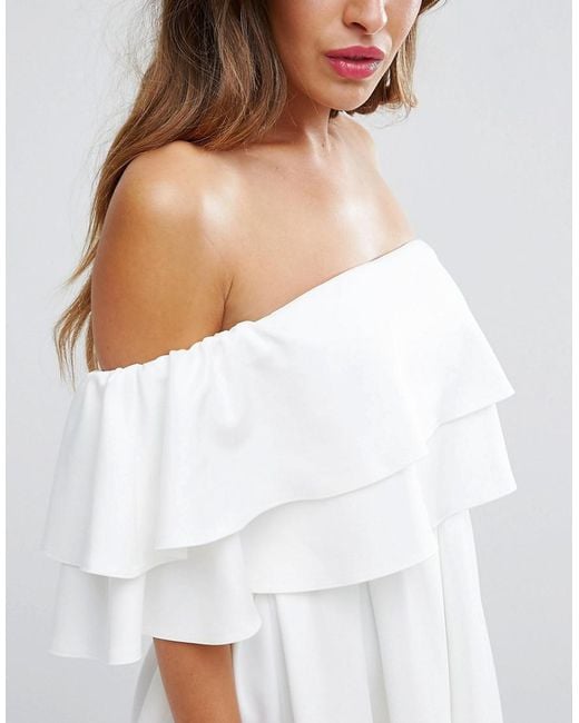 asos white off shoulder dress ASOS DESIGN satin off shoulder mini dress in ivory