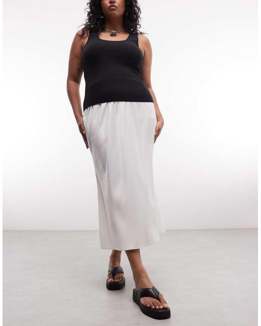 ASOS White Asos Design Curve Satin Bias Midi Skirt