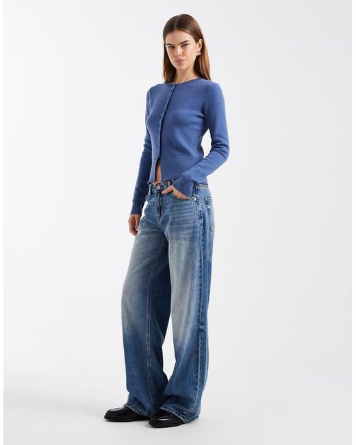 Threadbare Blue Crew Neck Cardigan