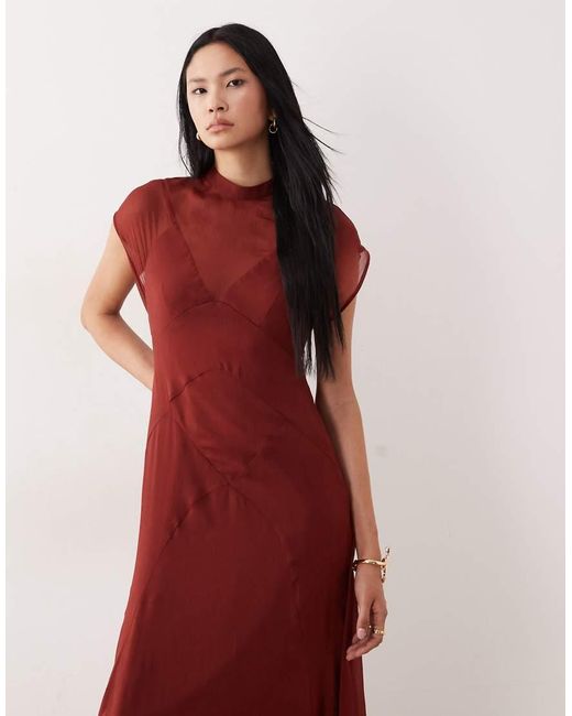 ASOS Red Asos Design Tall High Neck Hanky Hem Chiffon Maxi Dress