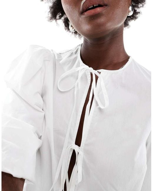 ASOS White Cotton Poplin Peplum Tie Shirt