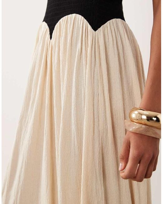 ASOS Natural Colour Block Crinkle Midi Dress