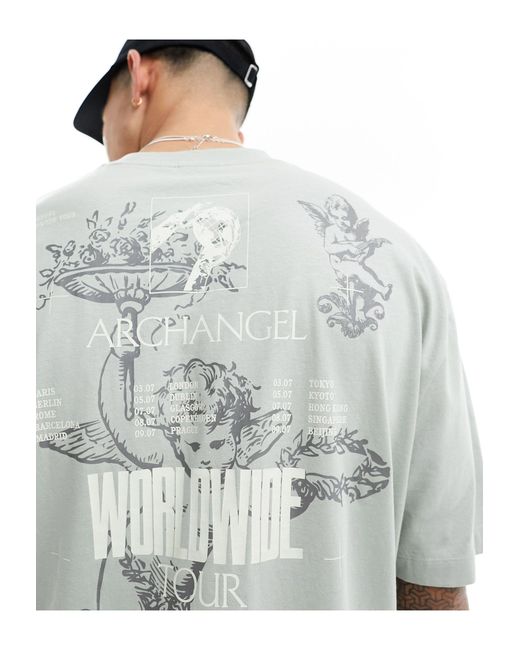 T-shirt oversize grigia con stampa rinascimentale sul retro di ASOS in Gray da Uomo