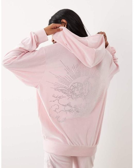 I.AM.GIA Pink Daria Velour Diamante Logo Detail Zip Through Hoodie Co-ord