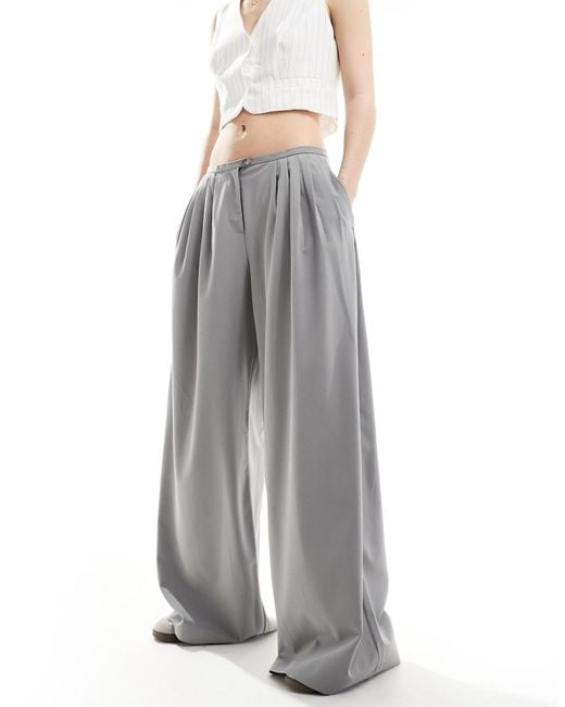 Bershka Gray Minimal Waistband Wide Leg Tailored Trousers Co-Ord