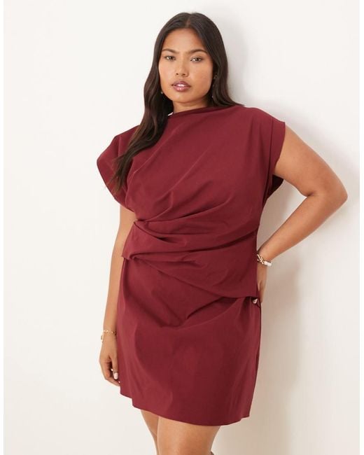 ASOS Red Asos Design Curve High Neck Pleated Bengaline Mini Dress