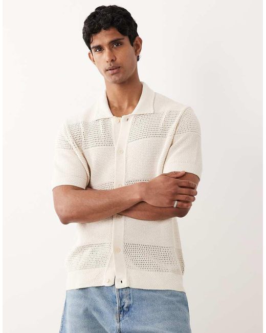 Mango Natural Linen Blend Textured Knitted Short Sleeve Shirt for men