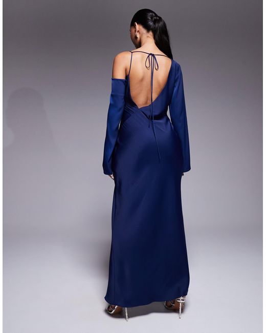 ASOS Blue Asymmetric Neckline Tie Back Midi Dress