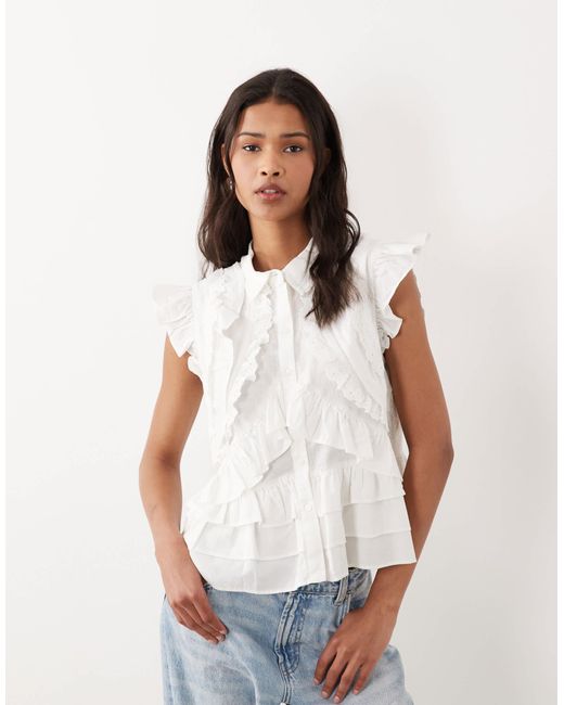 Y.A.S White exaggerated Ruffle Blouse