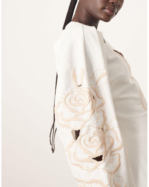 ARRANGE Natural Placed Floral Cut Work Volume Sleeve Mini Dress