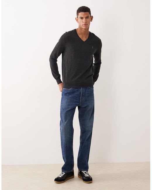 Polo Ralph Lauren Black Icon Logo V-neck Merino Wool Knit Jumper for men
