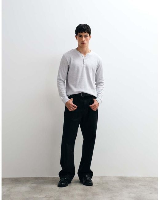 Jack & Jones Gray Long Sleeve Henley Top for men