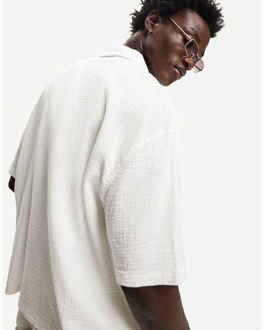 Bershka Overhemd Met Textuur En Korte Mouwen in het White voor heren
