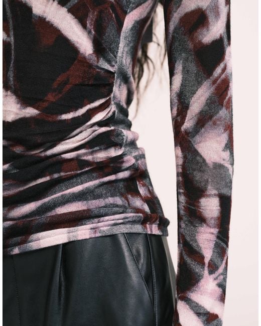 ASOS Natural – weiches strickoberteil mit seitlicher raffung und em print