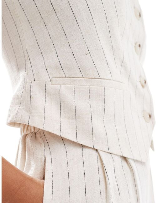 New Look White Pinstripe Linen Look Waistcoat