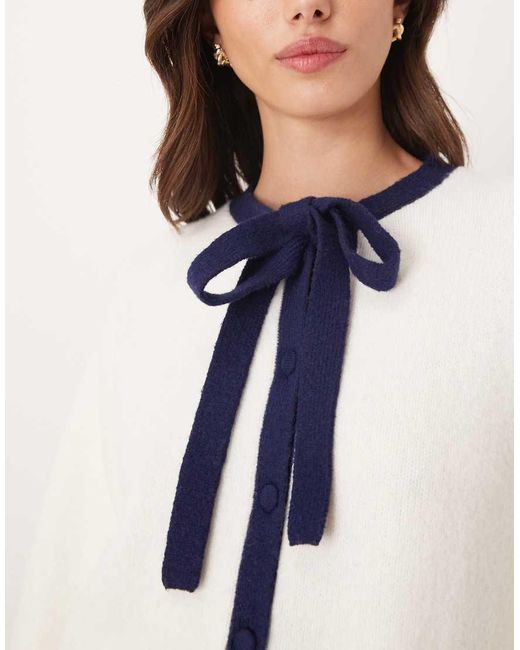 Nobody's Child White Tie Neck Mono Cardigan With Wool