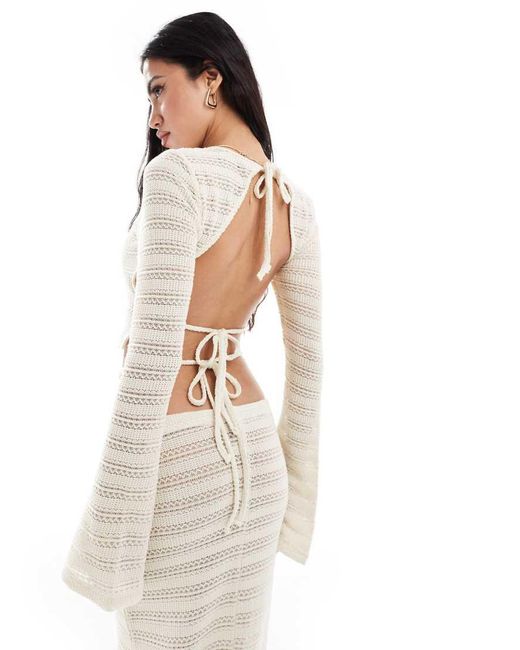 ASOS White Co-ord Linear Textured Long Sleeve Top With Open Back