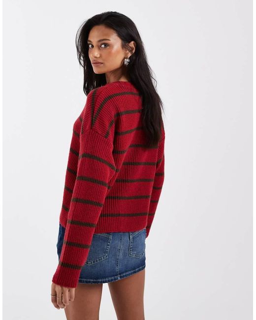 Miss Selfridge Red Striped Cardigan