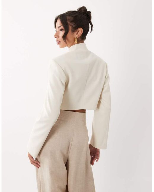 ASOS Natural Cropped Boxy Jacket With 80S Wrap Over Front Opening