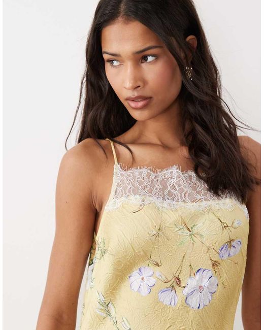 ASOS Natural Satin High Neck Cami Midi Dress With Lace Trims