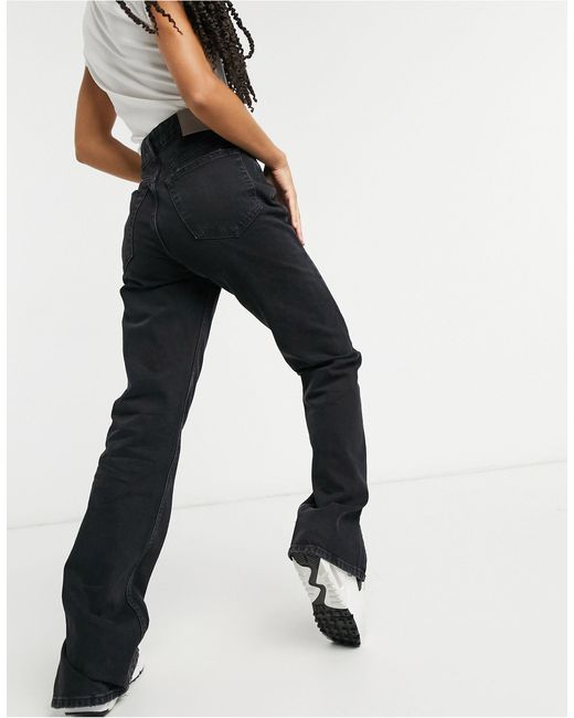 Pull&Bear Denim 90s High Waisted Straight Leg Jean With Splits in Black -  Lyst