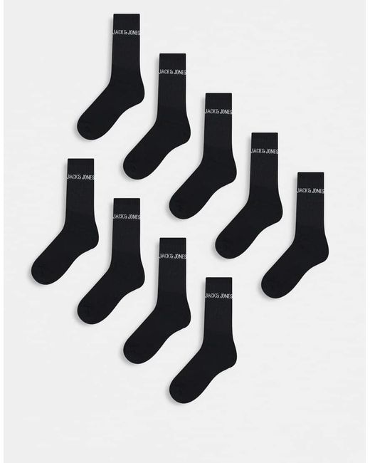 Jack & Jones Black 9 Pack Ribbed Logo Socks for men