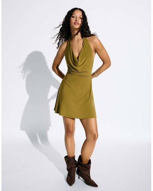 Bershka Green Mini Halter Dress