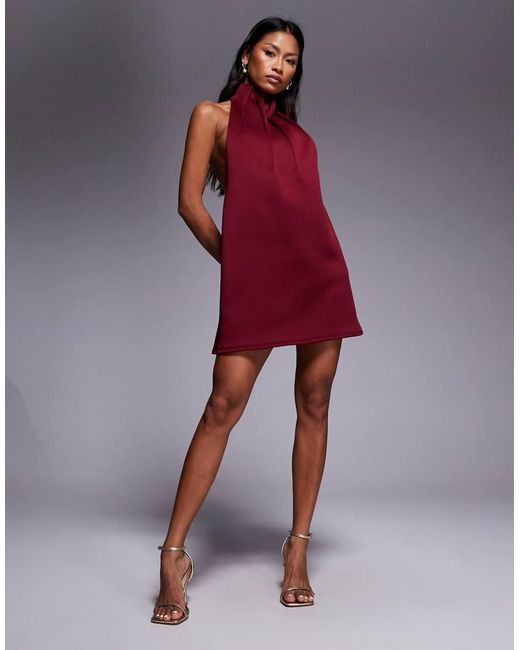 ASOS Red High Neck Swing Mini Dress With exaggerated Darts