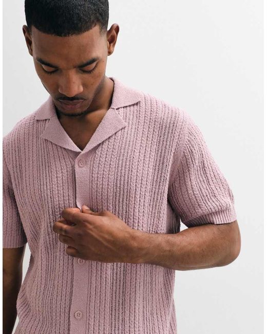 ASOS Pink Relaxed Knitted Textured Button-through Shirt for men