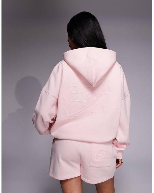 Kaiia Pink Studio Embossed Back Logo Oversized Hoodie Co-Ord