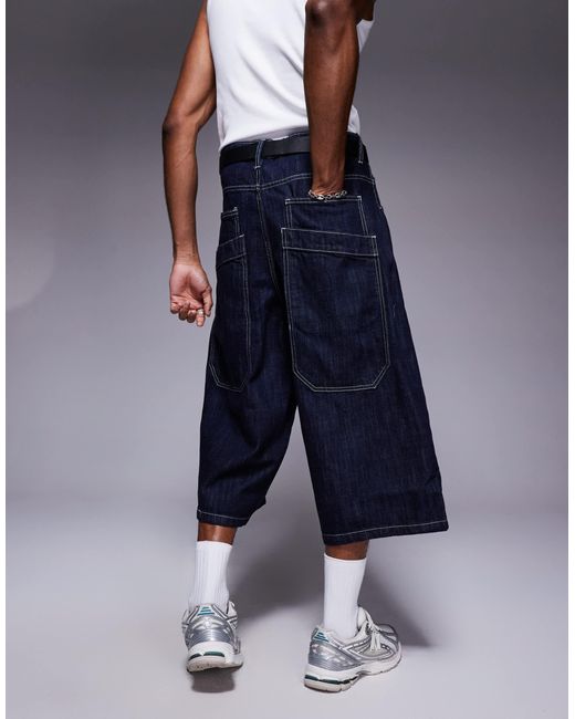 Bershka Blue Oversized Jort for men