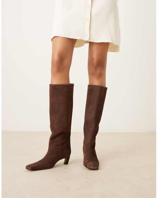 ASOS Natural Candace Premium Pull On Chisel Toe Knee Boots