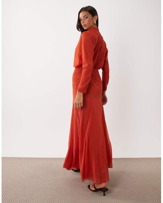 ASOS Chiffon Shirred Waist Panel Godet Maxi Dress