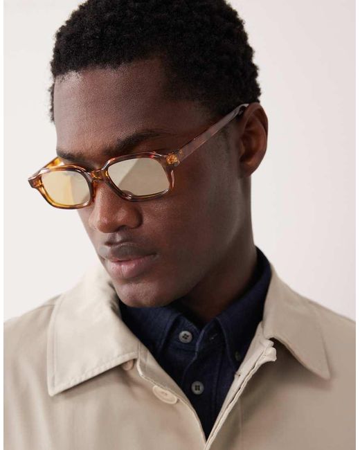 ASOS Black Slim Rectangle Reflective Sunglasses for men