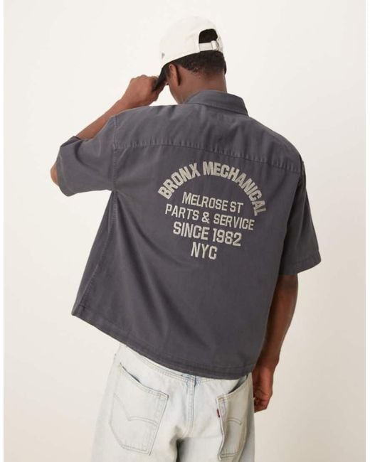 Abercrombie & Fitch Gray Cropped Workwear Shirt With Back Print for men