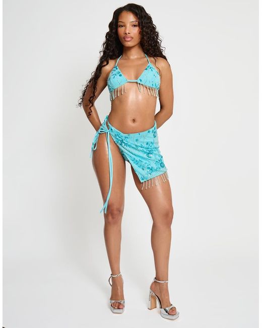 Public Desire Blue Beaded Embelished Bikini Top