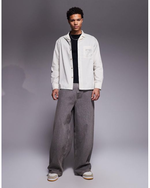 Chemise décontractée à broderies et col à revers - beige ASOS pour homme en coloris Gray