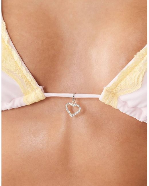 Candypants Pink Triangle Bikini Top With Contrast Lace