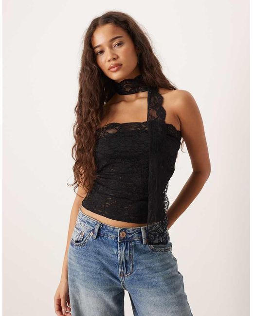 Gina Tricot Blue Bandeau Lace Scarf Top