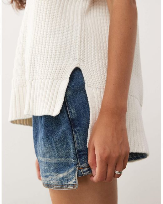 Monki Natural V-neck Knitted Singlet With Contrast Varsity Stripe Neckline