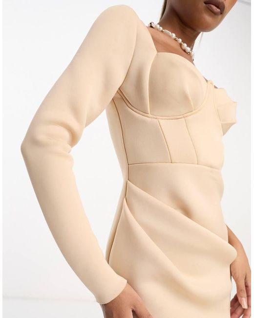 ASOS White One Shoulder Corset Midi Pencil Dress