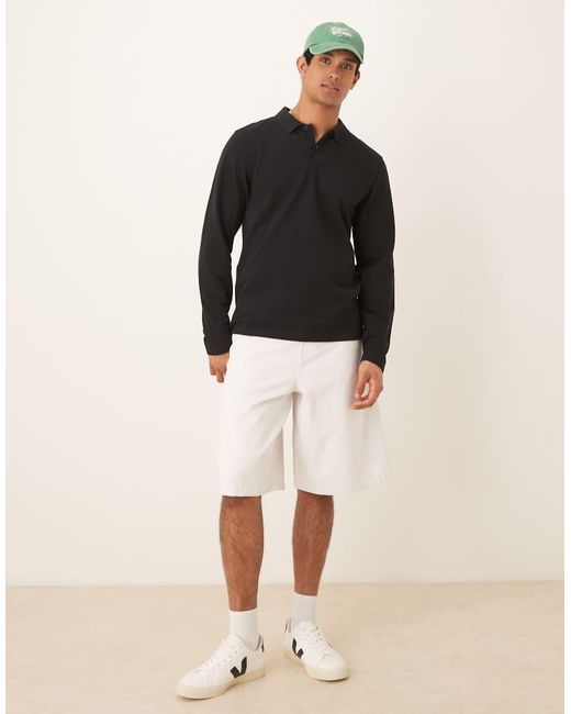 ASOS Black Essentials Regular Fit Long Sleeve Polo for men