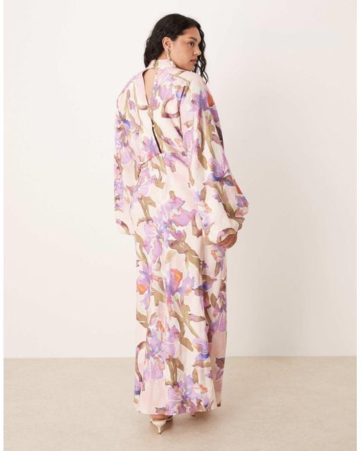 ASOS Pink Asos Design Curve High Neck Plunge Maxi Dress With Blouson Sleeves