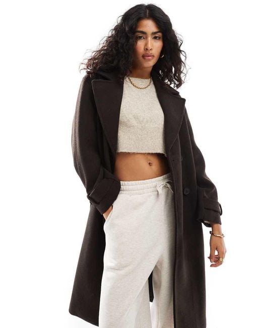 Bershka Brown Wool Trench Coat