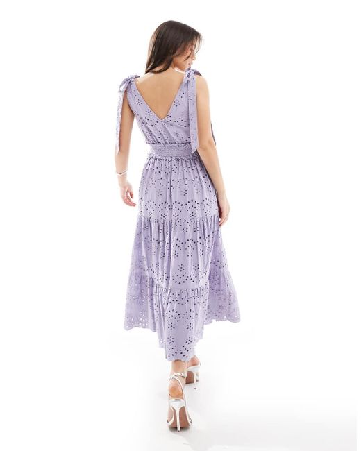 Maya Purple Broderie V Neck Strappy Midi Dress