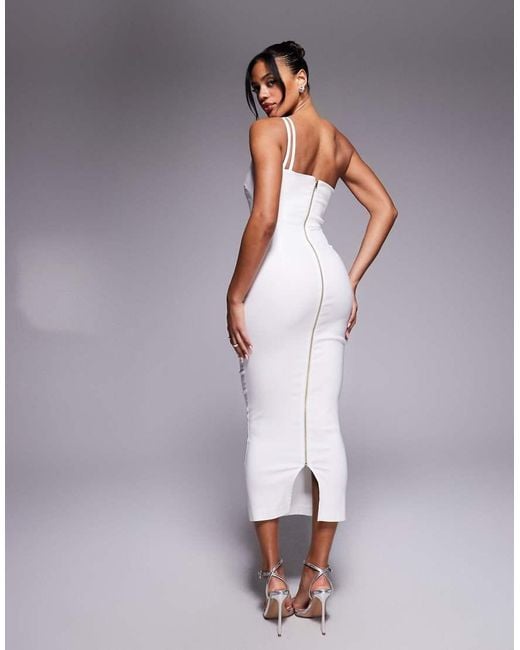 Vesper Gray One Shoulder Strappy Bodycon Midaxi Dress With Cut Out